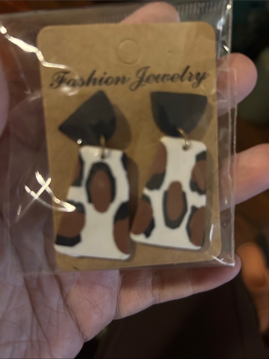 Fashion Jewelry Jewelry - Fashion Jewelry White, Brown and Black Leopard Print Drop Earrings